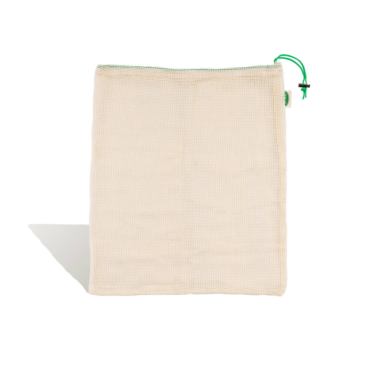 Nachhaltiger Obst- und Gemüsebeutel aus Netzstoff mit grünem Kordelzug – ideal für den plastikfreien Einkauf.