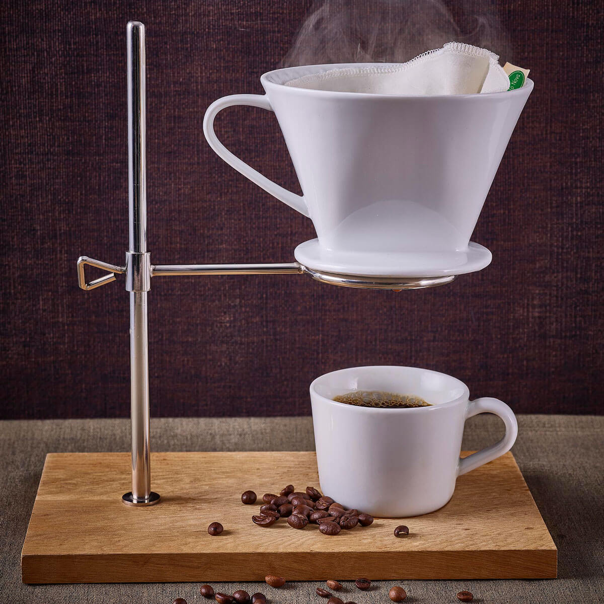 Verwendung von Kaffeehandfiltermaschine mit plastikfreiem Baumwoll Kaffeefilter von Io Nova